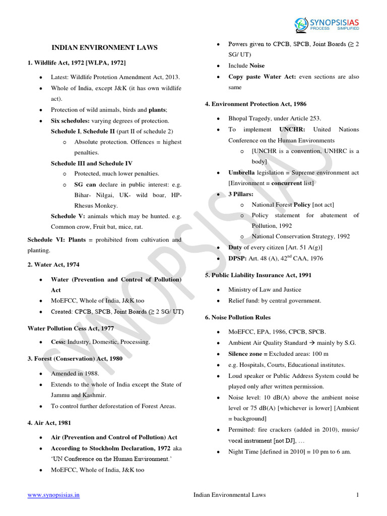 Overview of Indian Environmental Laws | PDF | Environmental Law ...