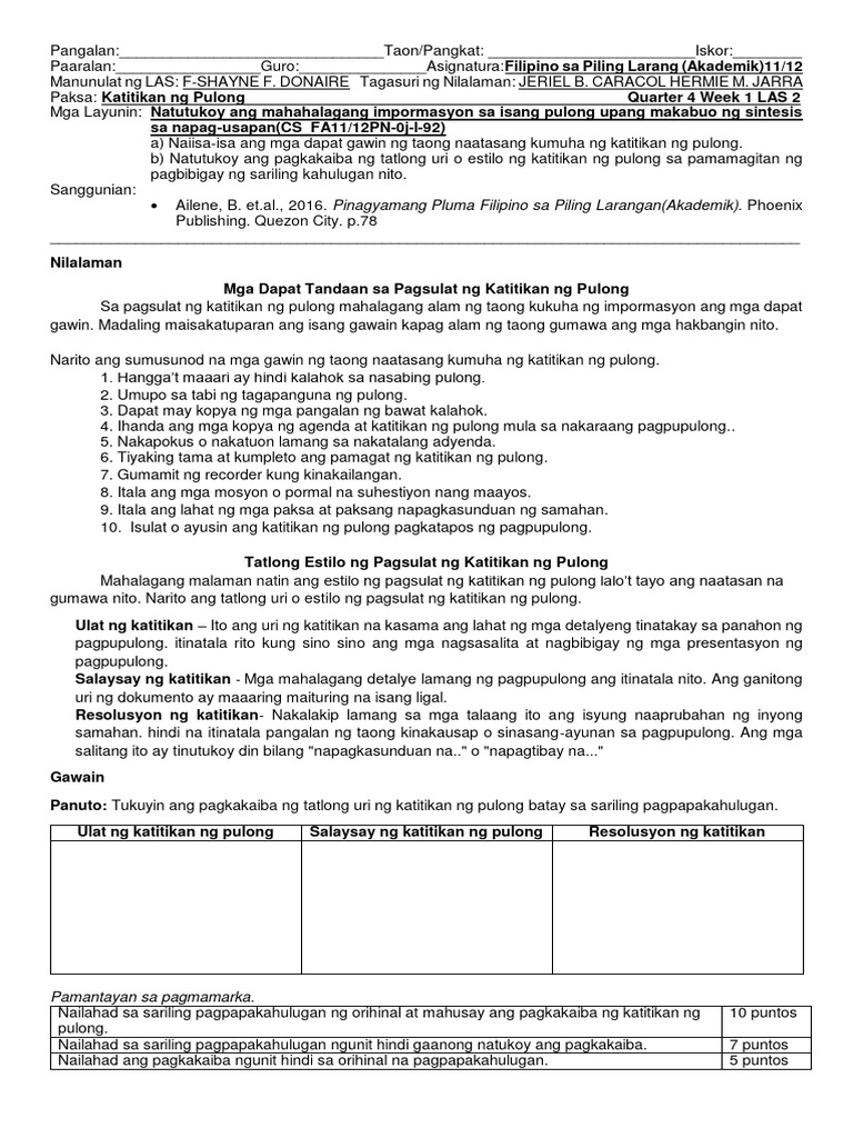 Piling Larang Akademik Quarter 4 Week 1 Las 2 | PDF