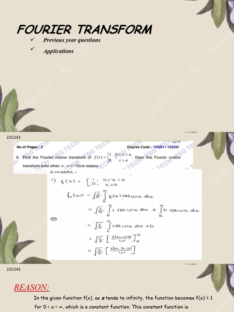 Applications of Fourier Transform Techniques | PDF