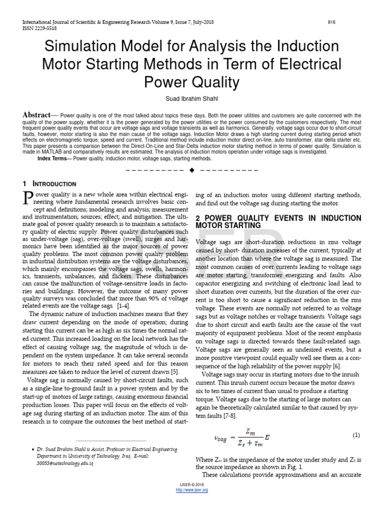 Induction Motor Starting Methods Analysis | PDF | Electric Motor | Voltage