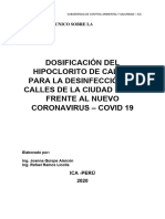 Dosificación Del Hipoclorito de Calcio para La Desinfección de Calles de La Ciudad de Ica Frente Al Nuevo Coronavirus