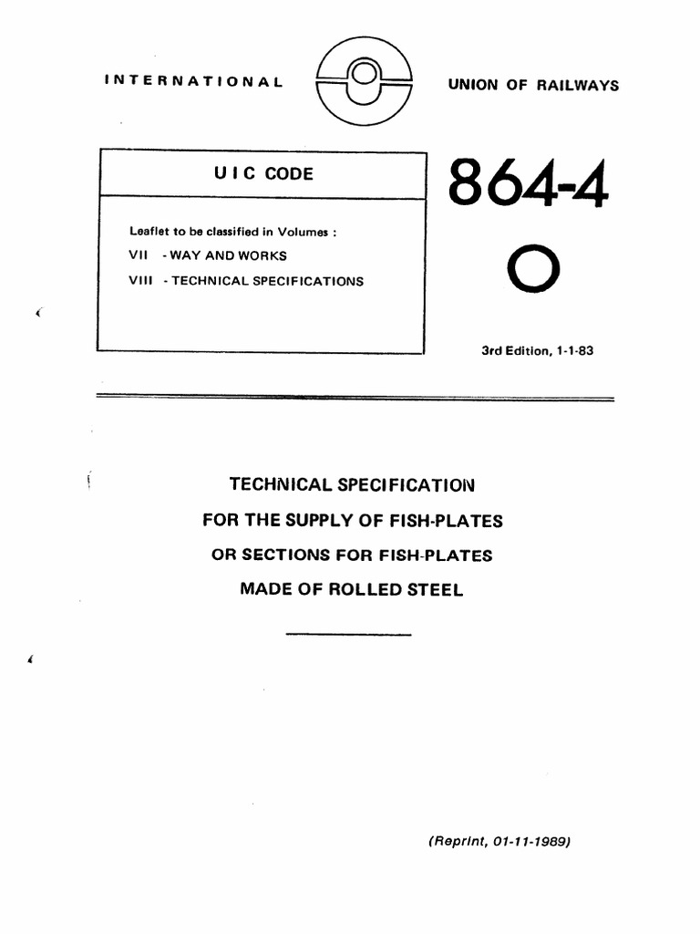 UIC 8644_1983 tech spec of supply fish plates PDF