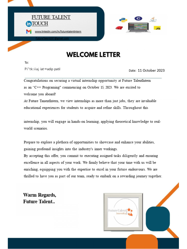 Pruthviraj Ratnadip Patil Offer Letter C++ | PDF