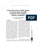 Comunicación Verbal y Actividad Conjunta en El Aula de Apoyo. Un Análisis Comparativo Entre Profesores Expertos y Principiantes