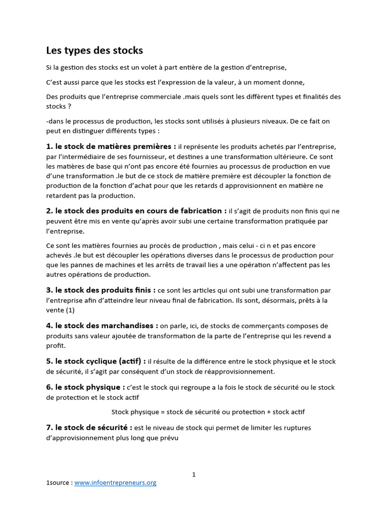 Types de stocks en gestion d'entreprise | PDF | Inventaire | Business