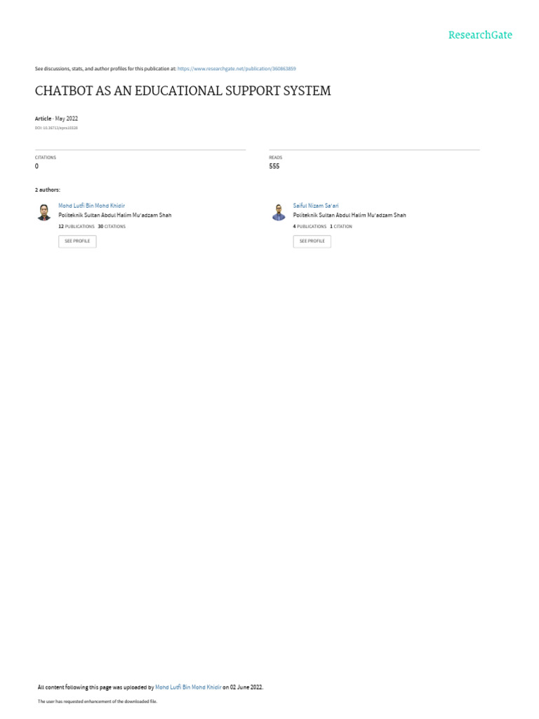 Chatbot As An Educational Support System: Article | PDF | Learning ...