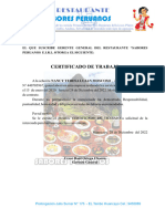 Certificado de Trabajo Restaurant Sabores Peruanos