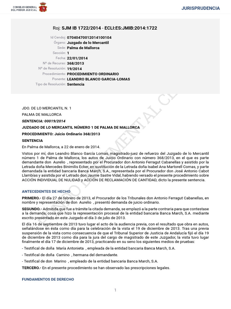 Sentencia Juzgado Mercantil | PDF | Interés | Sentencia (ley)
