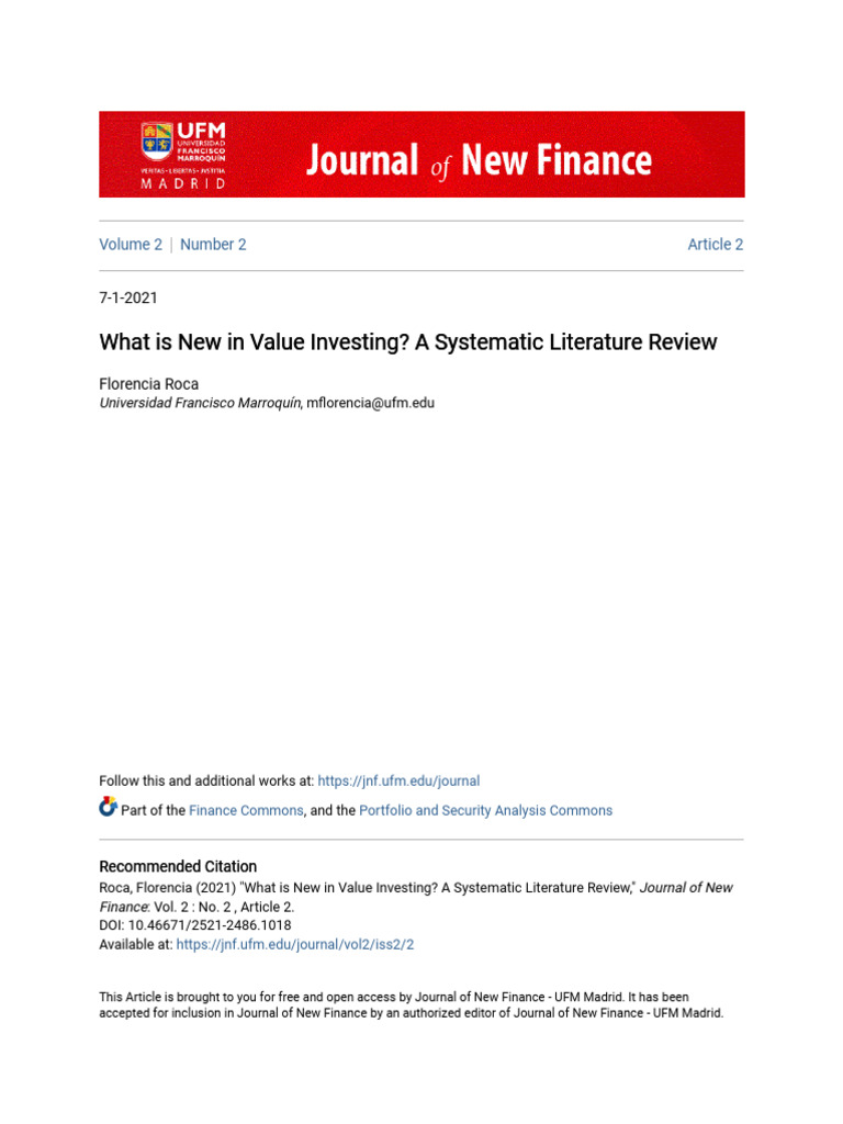 What Is New in Value Investing - A Systematic Literature Review | PDF ...