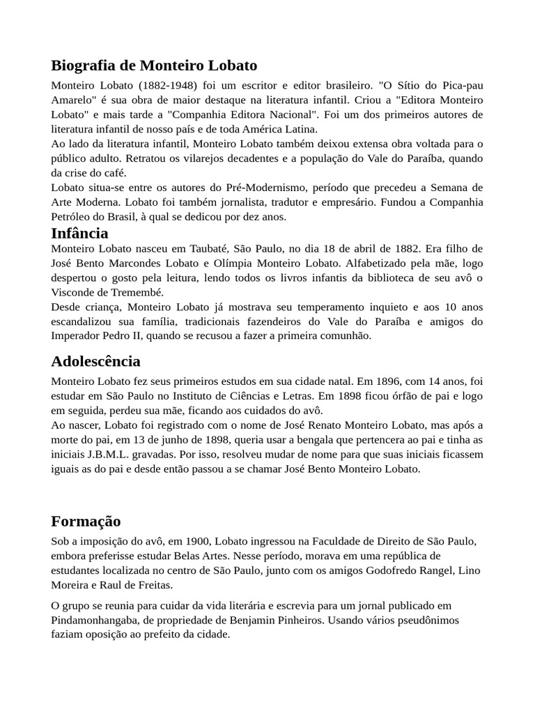 Biografia de Monteiro Lobato | PDF