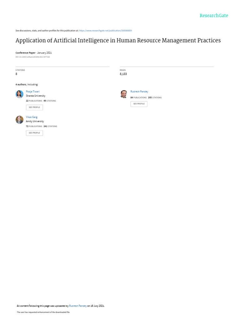 Application of Artificial Intelligence in Human Resource Management ...