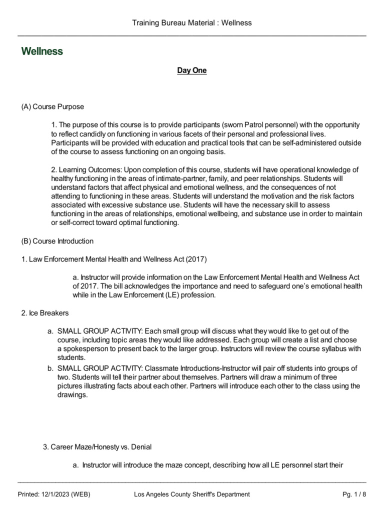 La county sheriff s office training bureau material wellness 12 1