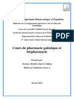 Cours en Ligne de La Pharmacie Galénique Et Biopharmacie