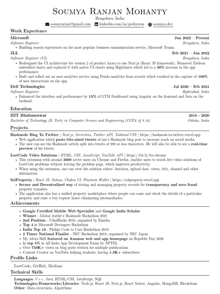 Software Engineer Portfolio - Soumya Mohanty | PDF | Java Script | Web ...