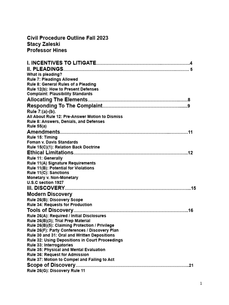 Civ pro outline pdf deposition law discovery law 