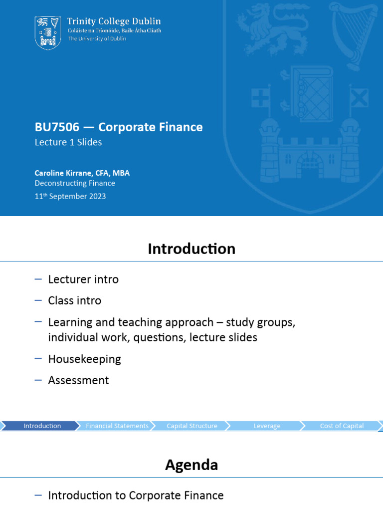Corporate Finance Lecture 1 Slides | PDF | Capital Structure | Cost Of ...