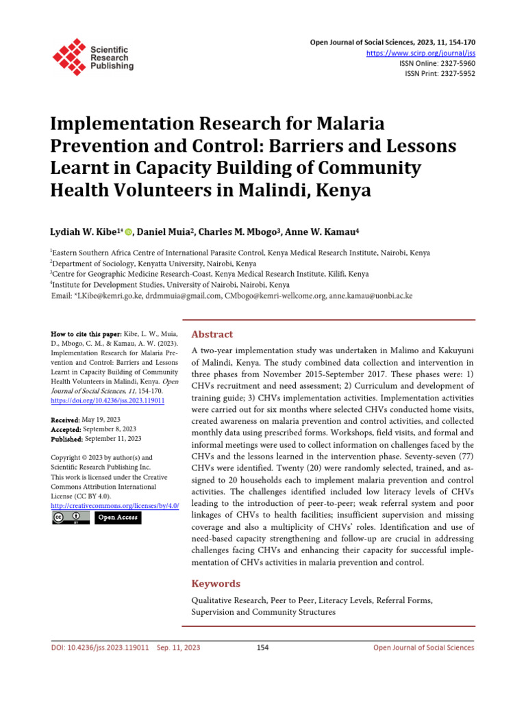 Implementation Research For Malaria Prevention And Pdf Health Human