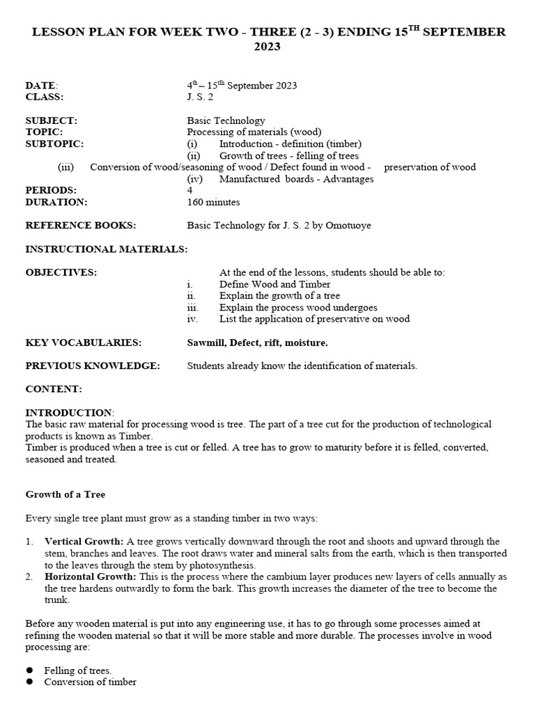 BST JSS 2 - WK 2-3 Lesson Note | PDF