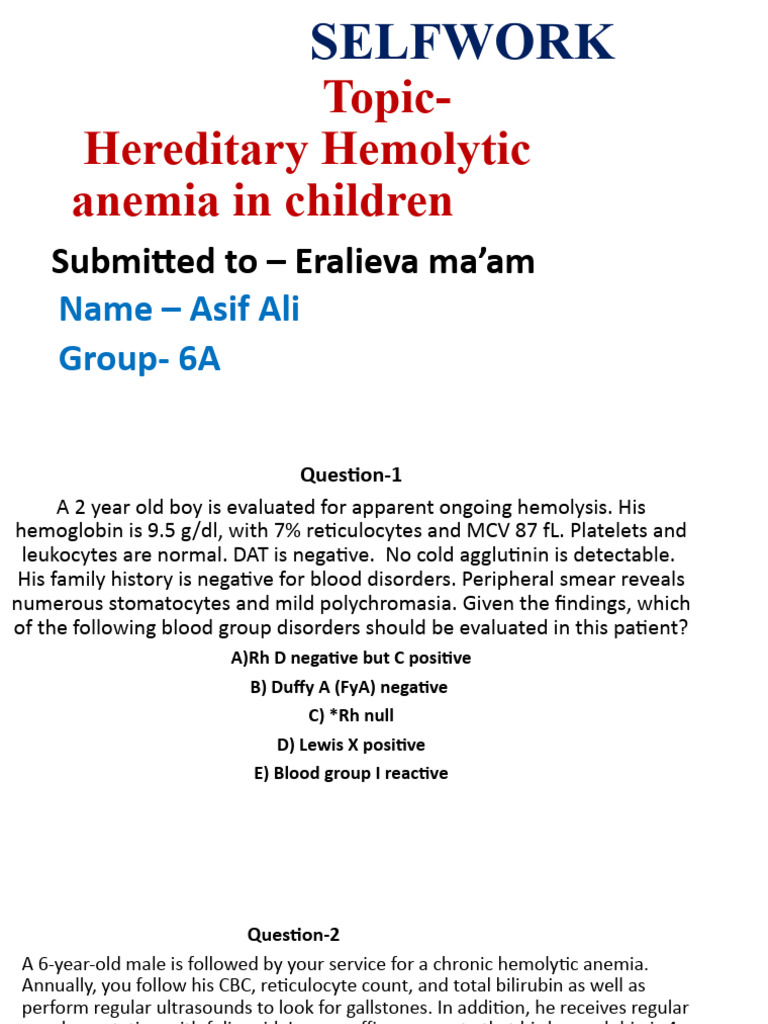 Hereditary Hemolytic Anemia in Children | PDF | Blood Type | Anemia