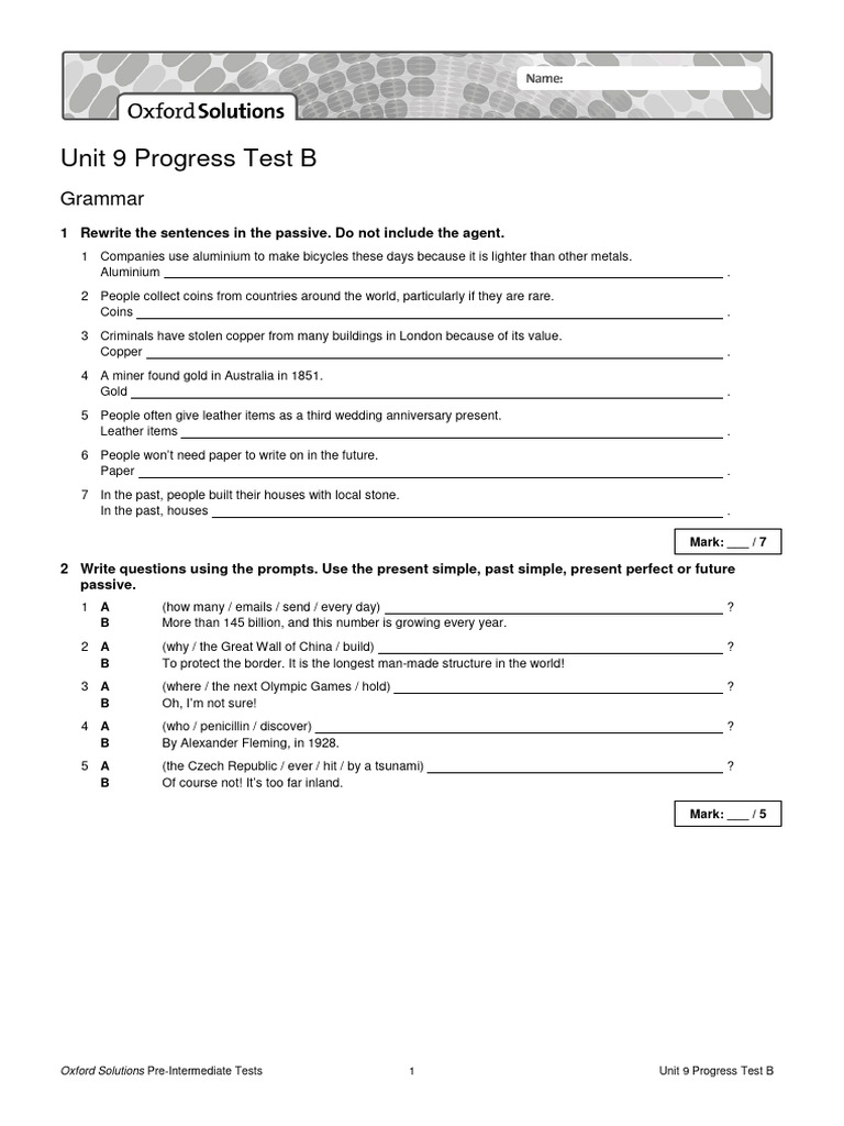 Unit 9 Progress Test B Answers | PDF