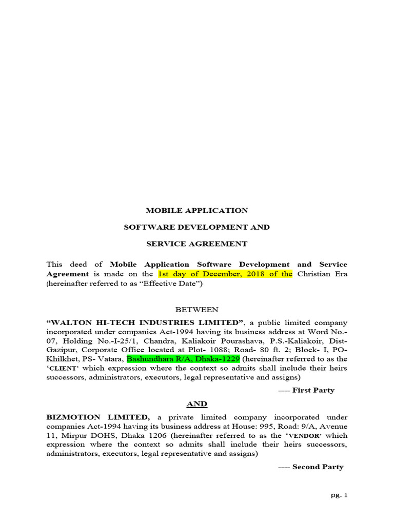 Mobile App Development Agreement Pdf Indemnity Photo Inspiration