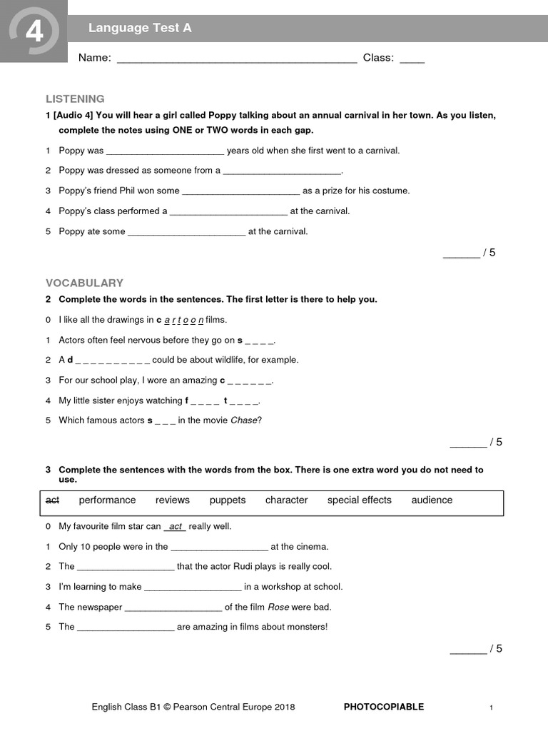 B1 English Language Test Sample | PDF | Actor