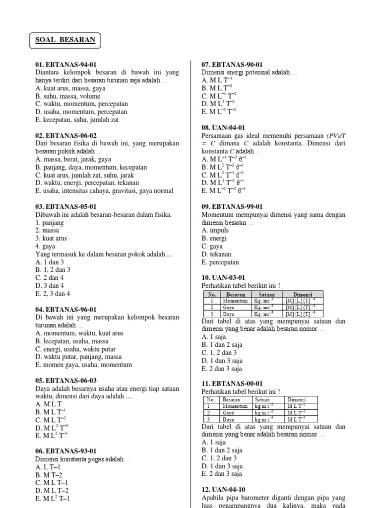 Latihan Soal Besaran Pengukuran