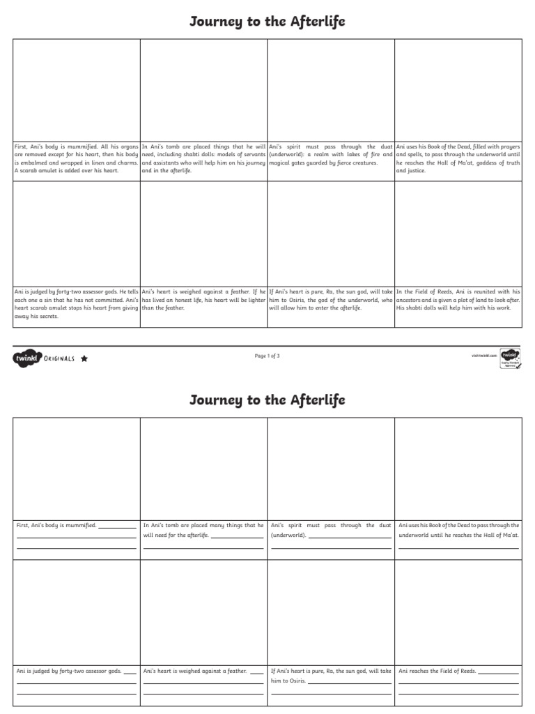 Journey To The Afterlife Activity Sheet - 3 Versions 2 | PDF