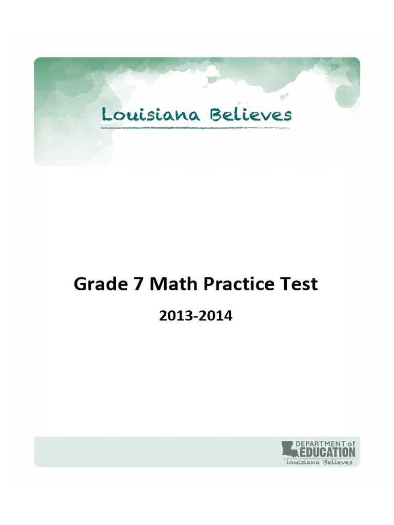 Grade 7 Math Practice Test 2013-2014 | PDF | Multiple Choice | Triangle