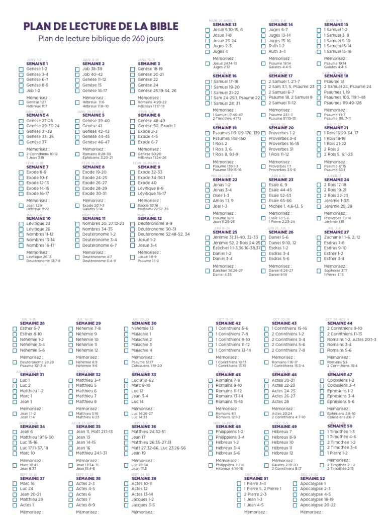 Plan de lecture biblique en 260 jours | PDF