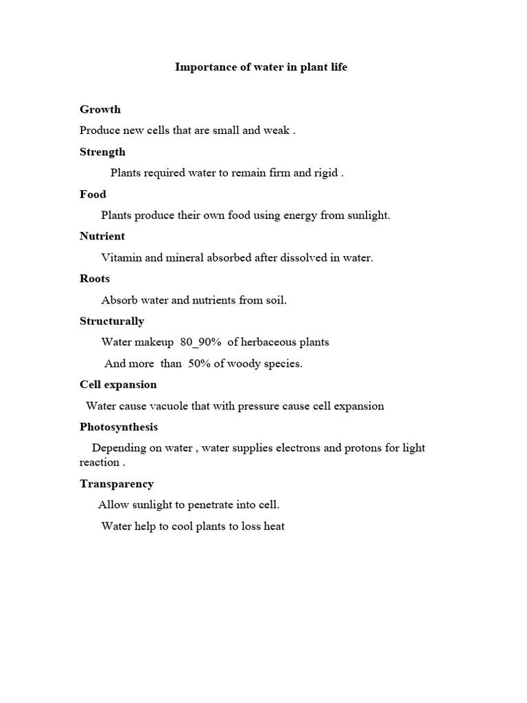 Importance of Water in Plant Life PDF