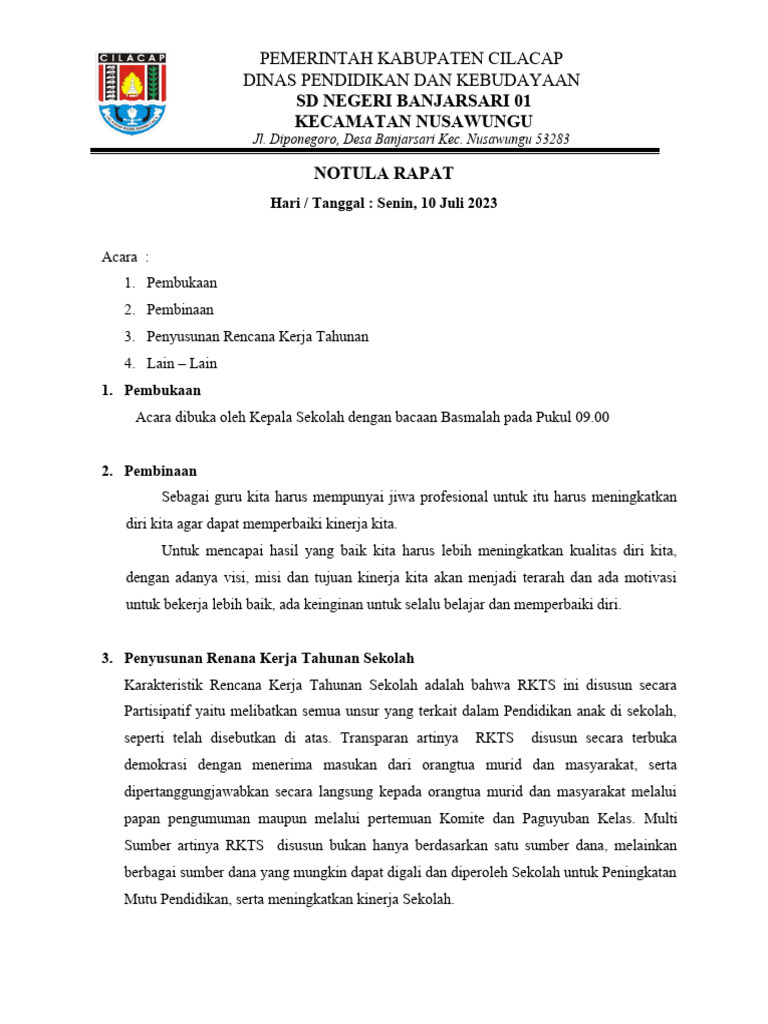 Notulen Rapat Penyusunan RKT 2023 | PDF | Karier & Perkembangan ...