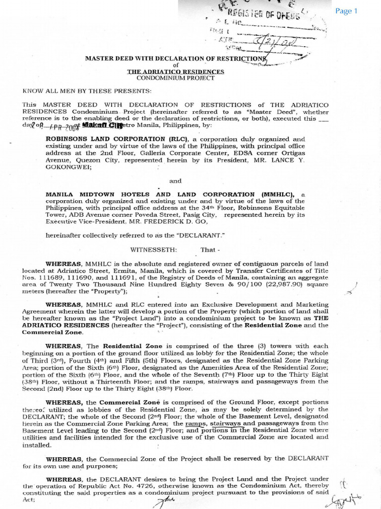 Master Deed With Declaration of RESTRICTIONS | PDF