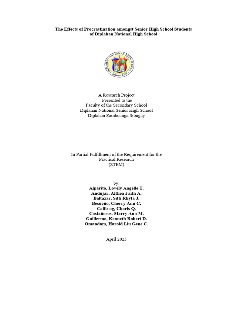 Procrastination Effects on High School Students | PDF