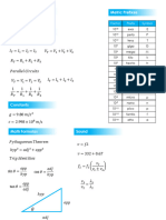Formula Sheet Physics 11