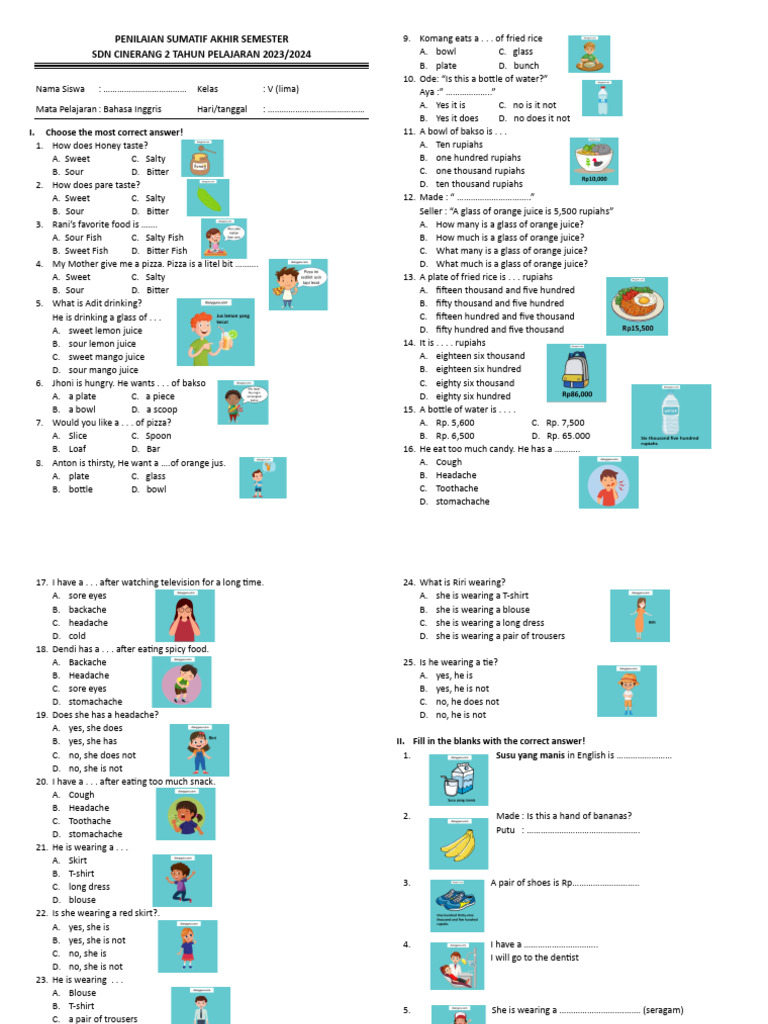 Asas Bahasa Inggris Kelas 5 SM 1 Kumer | PDF | Taste | Softlines (Retail)