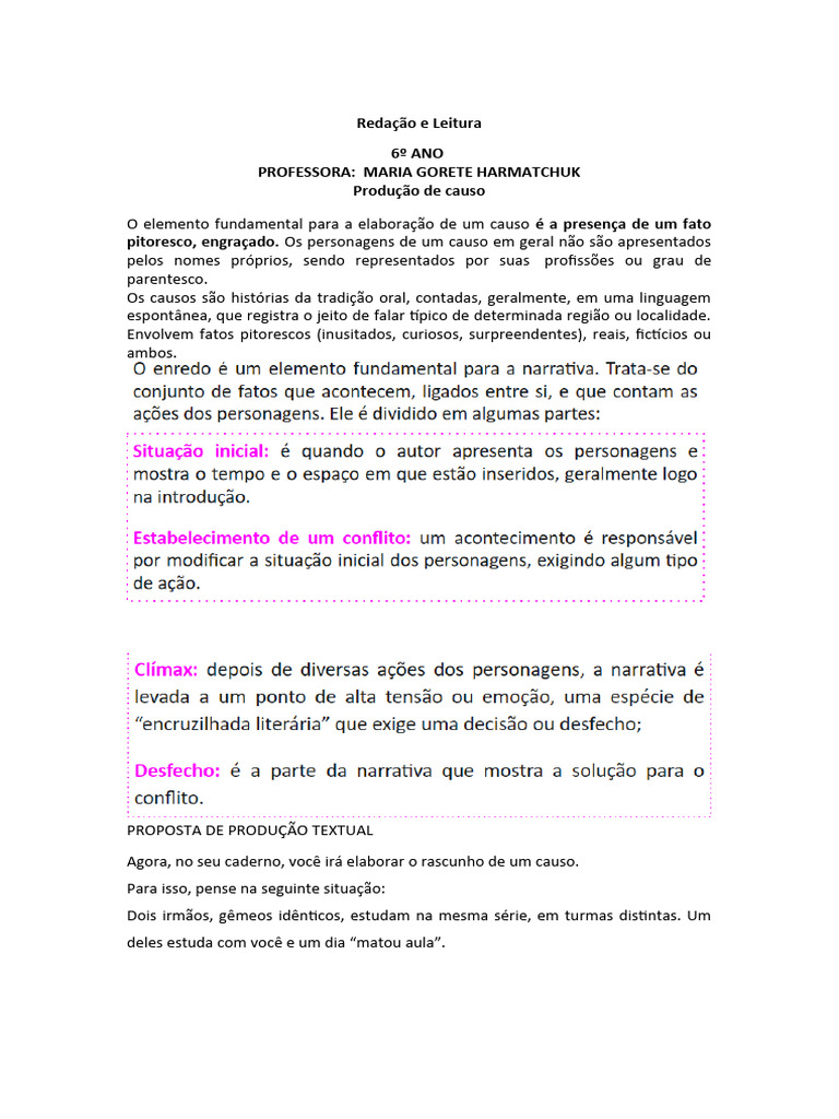 Produção de Causos no 6º Ano | PDF