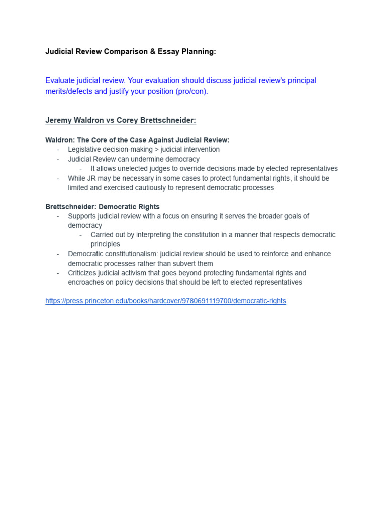 Judicial Review Comparison & Essay Planning PDF
