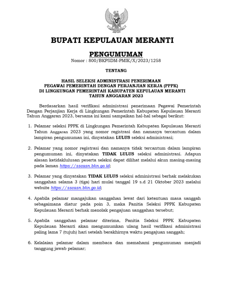 Pengumuman Hasil Administrasi Stan