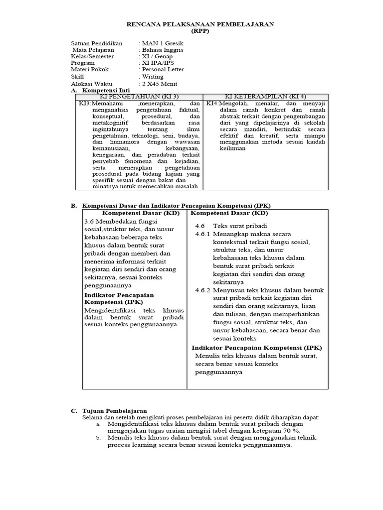 RPP Personal Letter | PDF