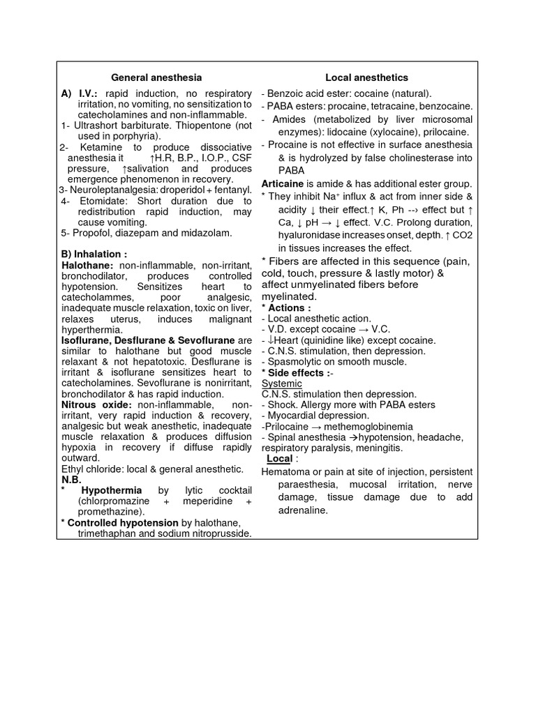 General and Local Anesthesia PDF Pharmacology Medical Treatments