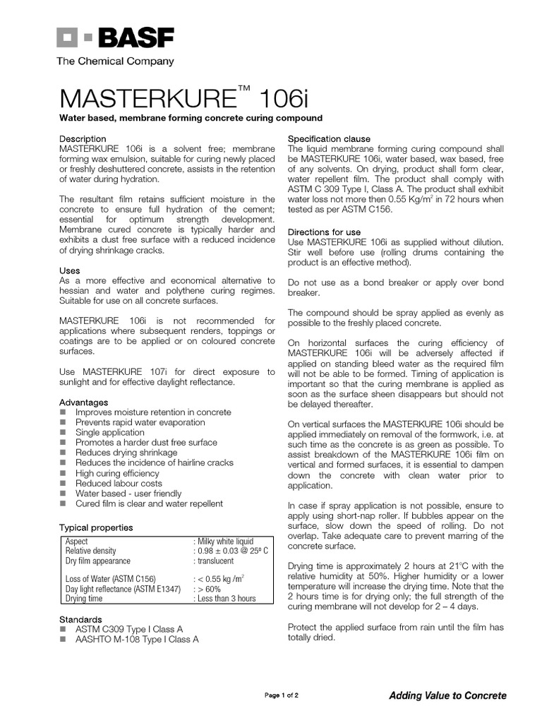 MASTERKURE 106i v5 | PDF | Concrete | Water