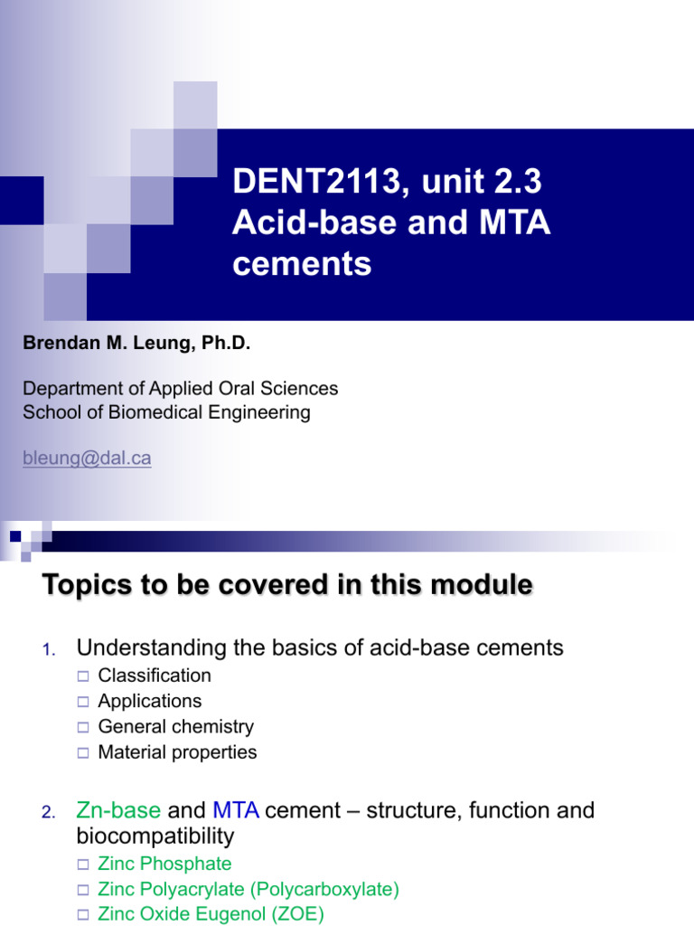 Acid-Base and MTA Dental Cements | PDF | Materials | Chemistry