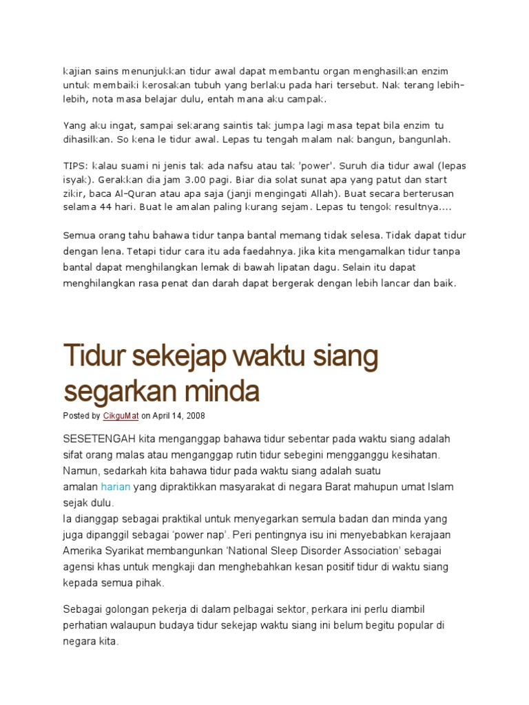 Kajian Sains Menunjukkan Tidur Awal Dapat Membantu Organ Menghasilkan Enzim Untuk Membaiki Kerosakan Tubuh Yang Berlaku Pada Hari Tersebut Pdf