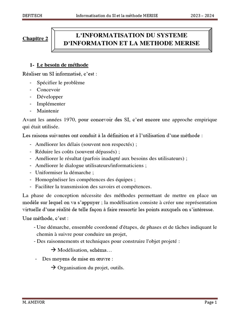 Méthode MERISE pour SI Informatisés | PDF | Informatique | Ingénierie ...