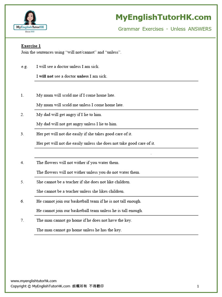 Grammar Exercise Unless 54654968763 Ans | PDF