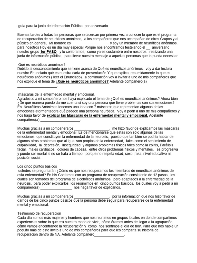 Junta Informativa de Neuróticos Anónimos | PDF | Neurosis