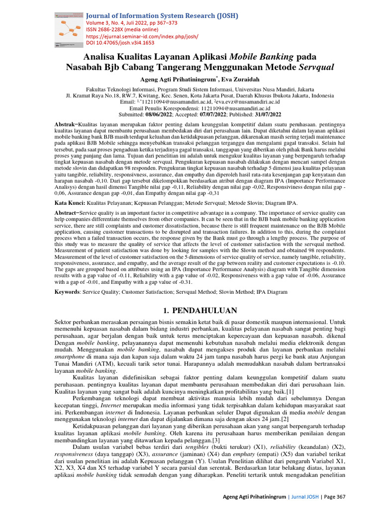 Analisa Kualitas Layanan Aplikasi Mobile Banking Pada Nasabah BJB ...