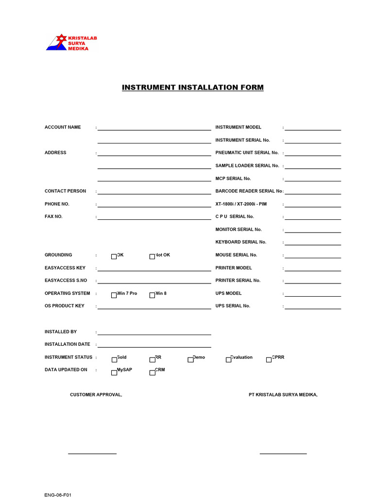 ENG-06-F01 Instrument Installation Form | PDF