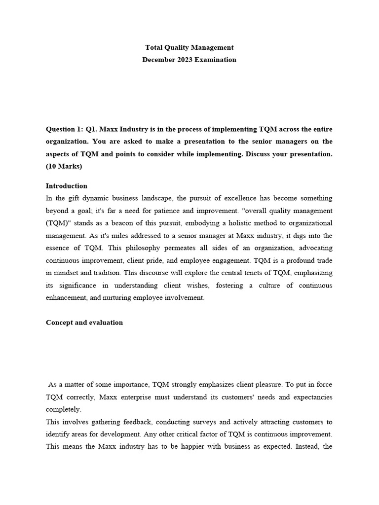 Total Quality Management - A - ST | PDF | Standard Deviation | Design ...